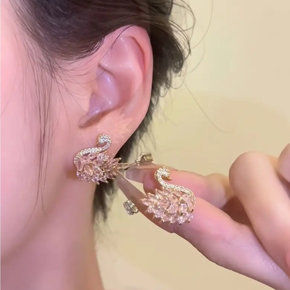 Light Yellow Zircon Swan Earrings - Picture 2 of 3